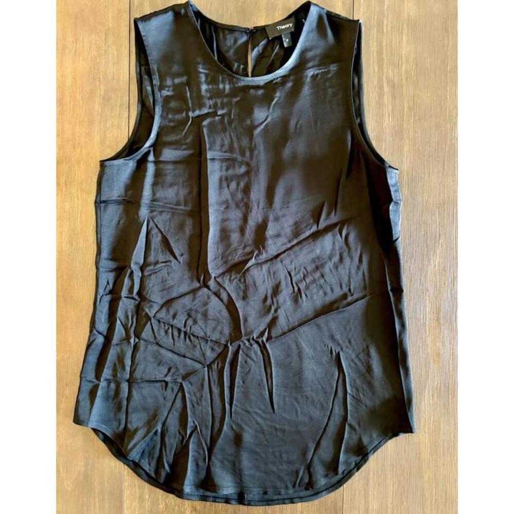 Theory Sleek Black Silk-blend Sleeveless Tank Top Blouse - Size P